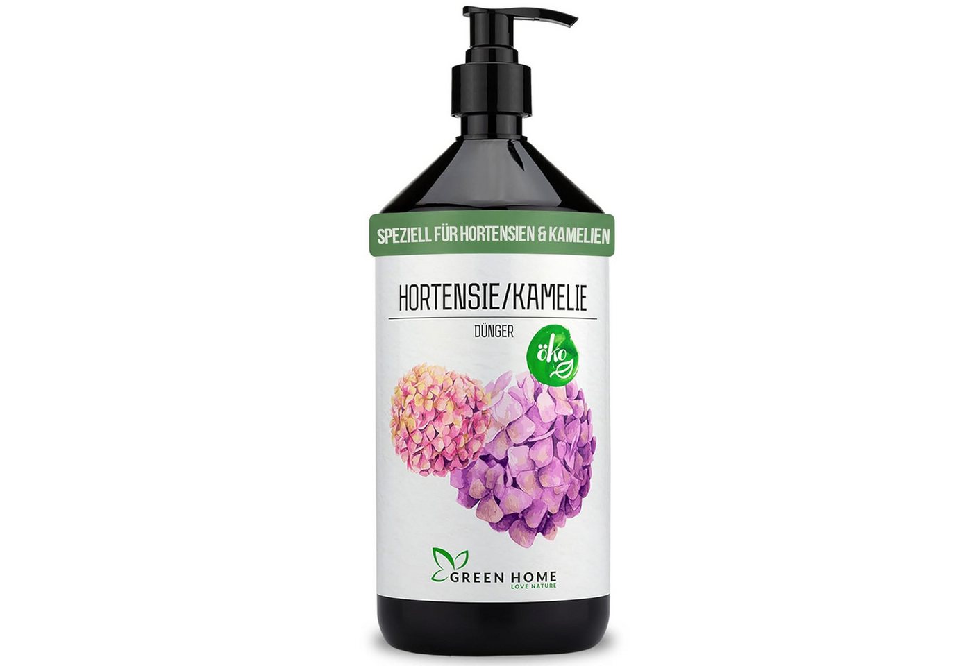 GREEN HOME LOVE NATURE Blumendünger Flüssigdünger NPK 5+5+7 für Hortensien, Kamelien & Moorbeetpflanzen, Hortensie & Kamelie, NPK 5+5+7, Spurennährstoffe, chelatiert, Dosierpumpe Bild 3