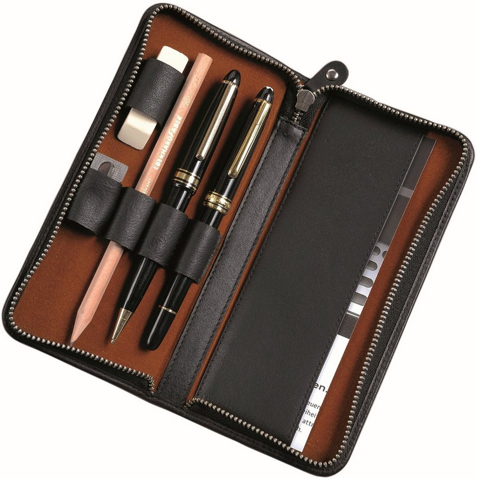 Alassio® Federtasche Stiftetui 17,5x8x2,5cm Leder schwarz