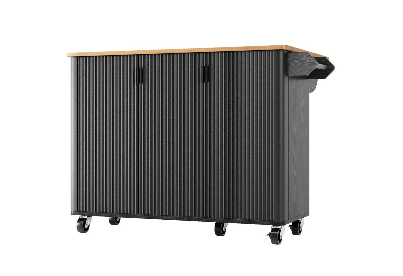 i@home Kücheninsel Küchenwagen auf Rädern mit klappbarer Arbeitsplatte, (Handtuchhalter, Gewürzregal, 3 Türen mit Türablagen), Speisewagen & Buffet für Küche, Esszimmer 130×45(75)×92 cm Bild 3