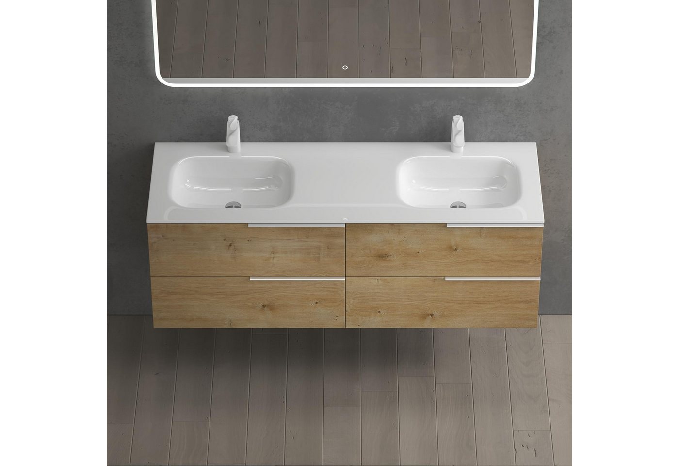 Mai & Mai Badmöbel-Set Badmöbel Set Doppelwaschbecken 4 Schubladen Mineralguss Vanessa, Soft-Close,wahlweise mit LED-Spiegel