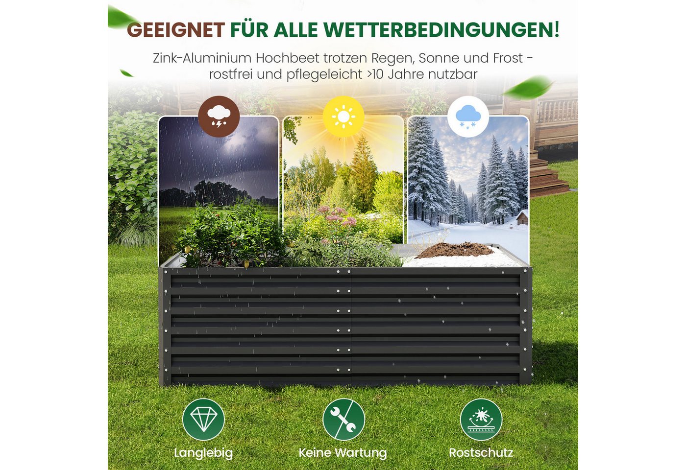 UDPATIO Hochbeet Metall, Zink-Aluminium Freistehendes Hochbeete für Garten und Balkon (2 St), 960 L Pflanzkasten für Garten, 180 x 60 x 90 cm