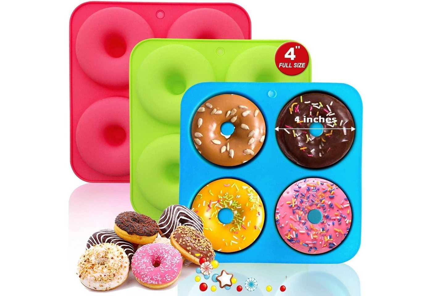 LuxusKollektion Donutform Donut Backform Silikon 3-teiliges Set Von 4-loch Groß Donut Donut Bild 5