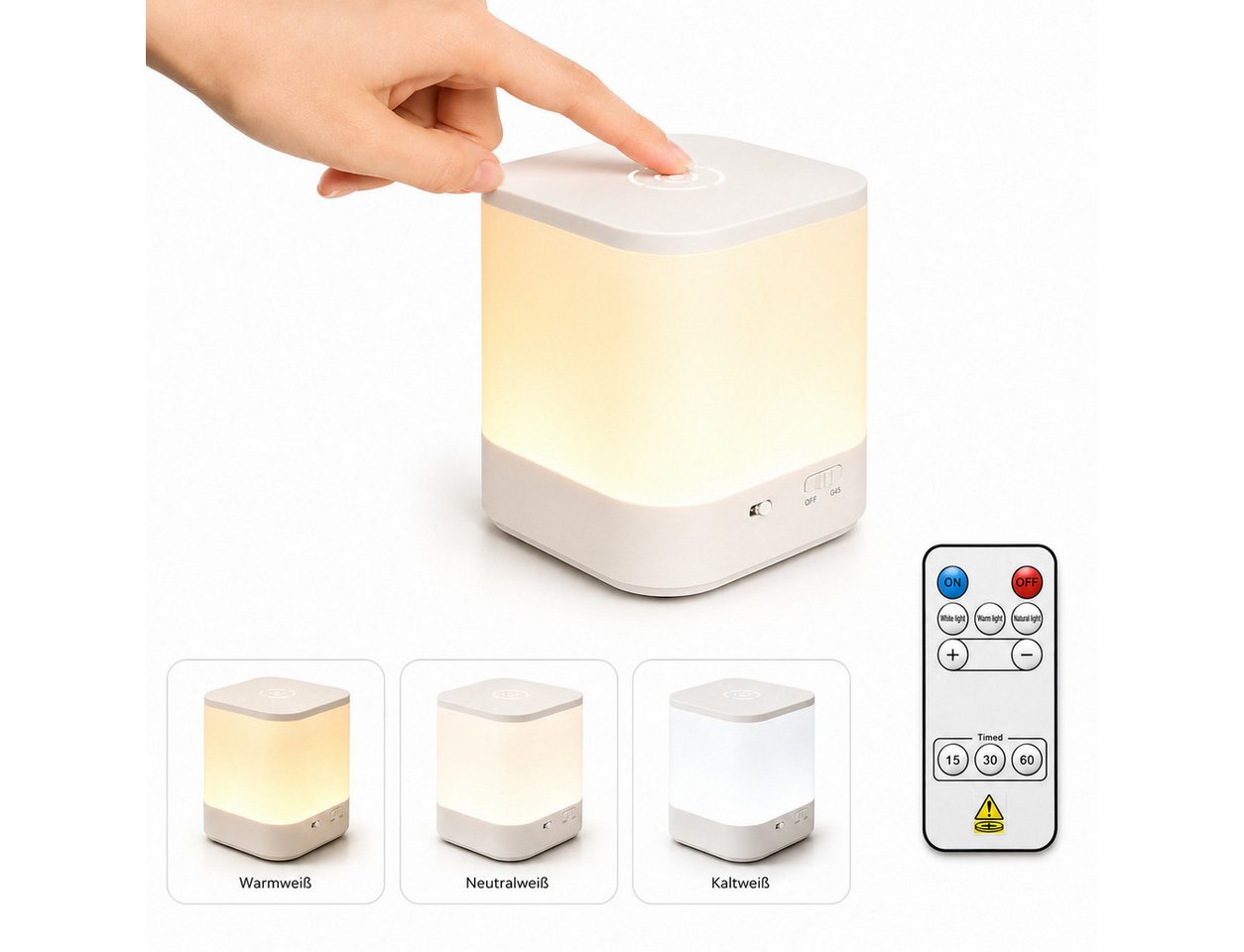 Fyrove Nachttischlampe LED Nachttischlampe LED Nachtlicht, Dimmbar Atmosphäre Tischlampe, LED fest integriert, WeiBes Licht, warmes Licht, neutrales Licht, mit Batterie, USB-Aufladung, mit Touch-Sensor,Tragbare Nachtlicht für Kinder/Erwachsene Bild 3