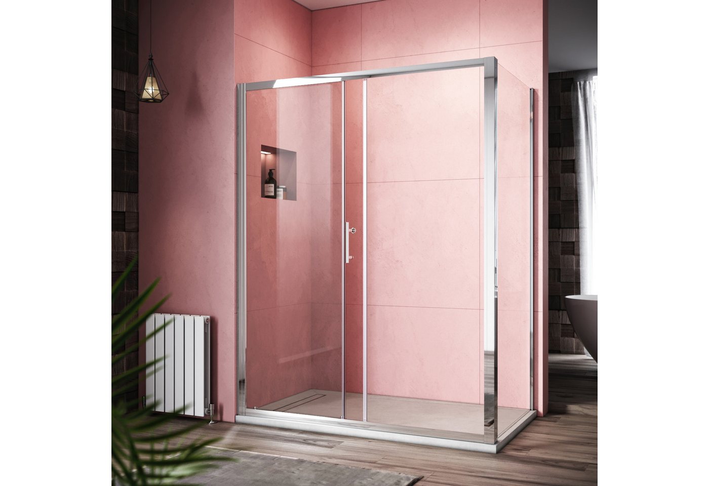SONNI Eckdusche Duschkabinen,Eckdusche,Einzelschiebetür,100-170 x 185cm, BxT: 100x80 cm, Schnellfreigabefunktion, mit/ohne Seitenwand, ESG