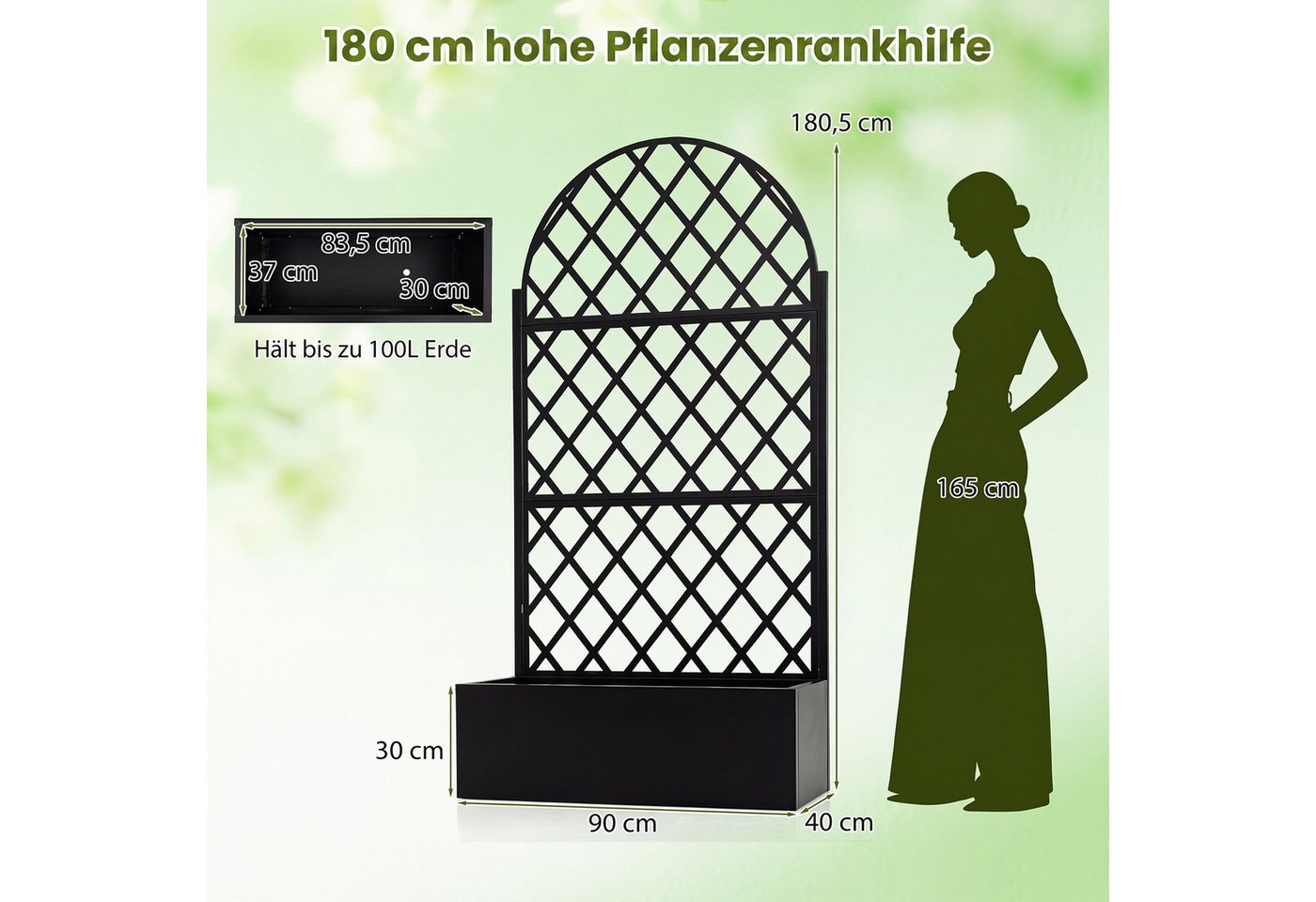 COSTWAY Blumenkasten, Pflanzkasten aus Metall mit Rankgitter, Ablauflöchern