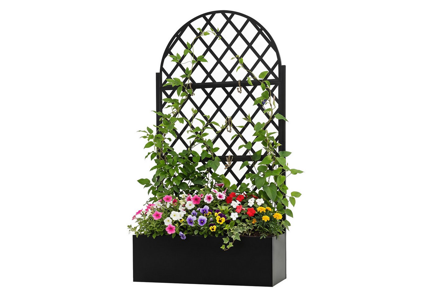 COSTWAY Blumenkasten, Pflanzkasten aus Metall mit Rankgitter, Ablauflöchern Bild 2