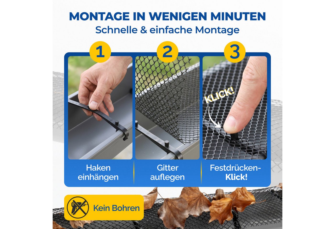 monzana Laubschutznetz, Dachrinnenschutz 28m inkl. 64 Befestigungsclips wetterfest Laubschutz Bild 4