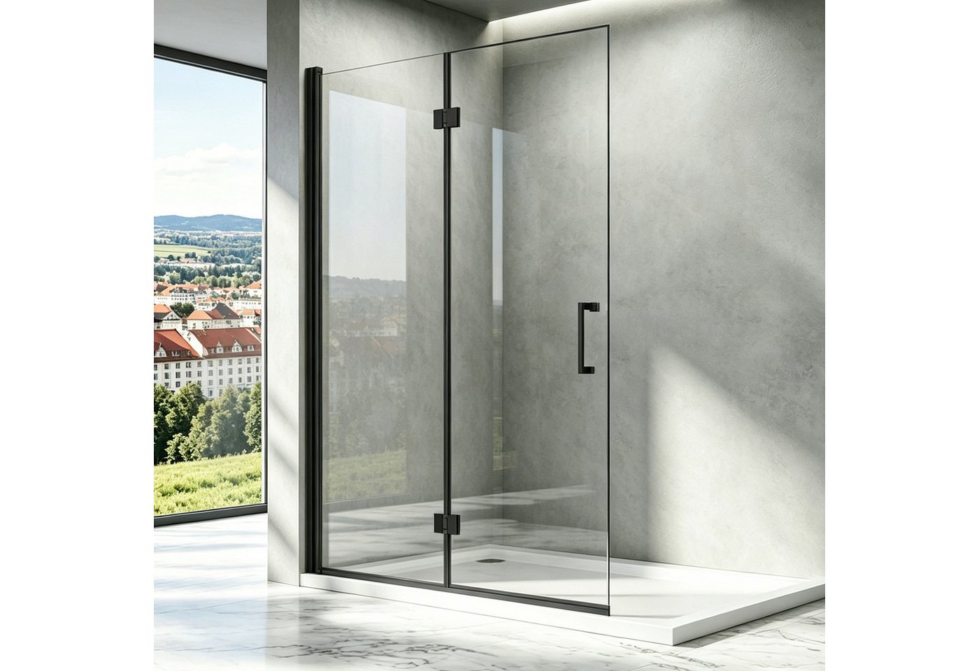 Boromal Walk-in-Dusche Schwarz Duschabtrennung faltbar für Dusche Walk In Duschwand, 5mm NANO ESG, (Duschtrennwand Glas, 180º faltbar), mti Duschdichtung, Rechts-und Links montierbar Bild 5