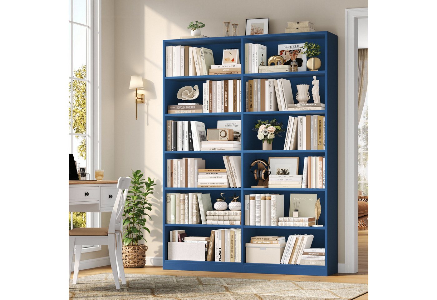 Homfa Bücherregal 188,7cm Standregal Büroregal Raumteiler, mit 12 Fächern, Holz, 120x30x188,7cm, Blau Bild 2
