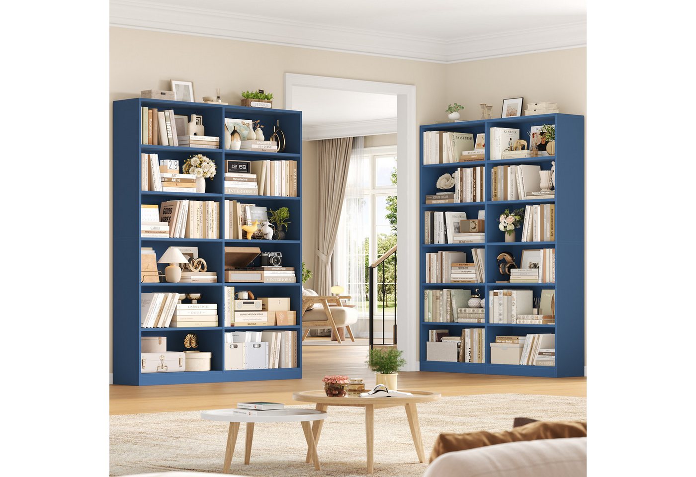 Homfa Bücherregal 188,7cm Standregal Büroregal Raumteiler, mit 12 Fächern, Holz, 120x30x188,7cm, Blau Bild 4