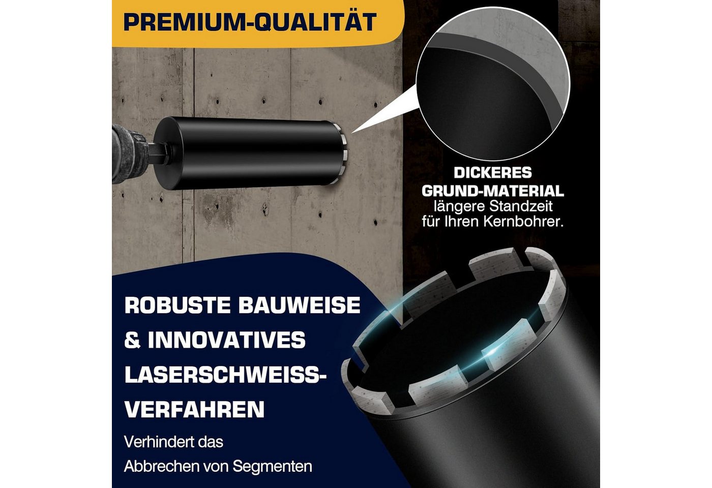 XERSEK Lochsäge Diamantbohrkrone mit SDS Plus Kernbohrer Dosensenker Bohrkronen 460mm, Ø 120 mm, Diamant Bohrkrone für Kernbohrgeräte, 10 mm Turbo Kernbohrkrone, Nassbohrkrone Trockenbohrkrone zum Beton, Stahlbeton, Mauerwerk, Stein Bild 4