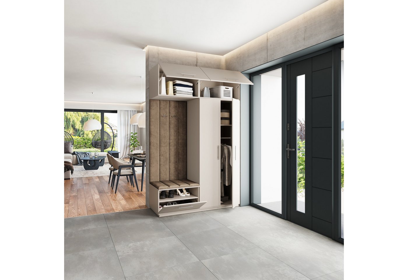 Masseno Garderobenschrank REMA 150 x 240 cm Garderoben-Set mit 2 Türen Kaschmir