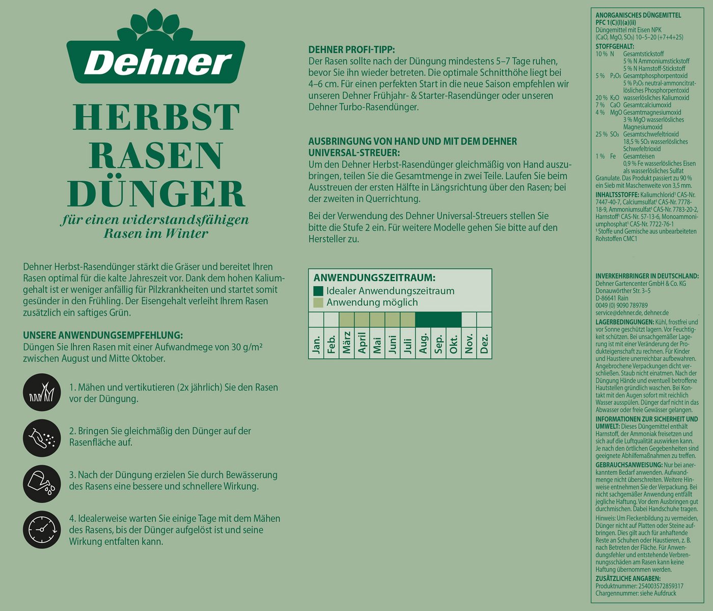 Dehner Rasendünger Rasendünger für Herbstrasen, mit Langzeitwirkung, 150 m², stärkt die Gräser vor dem Winter Bild 3