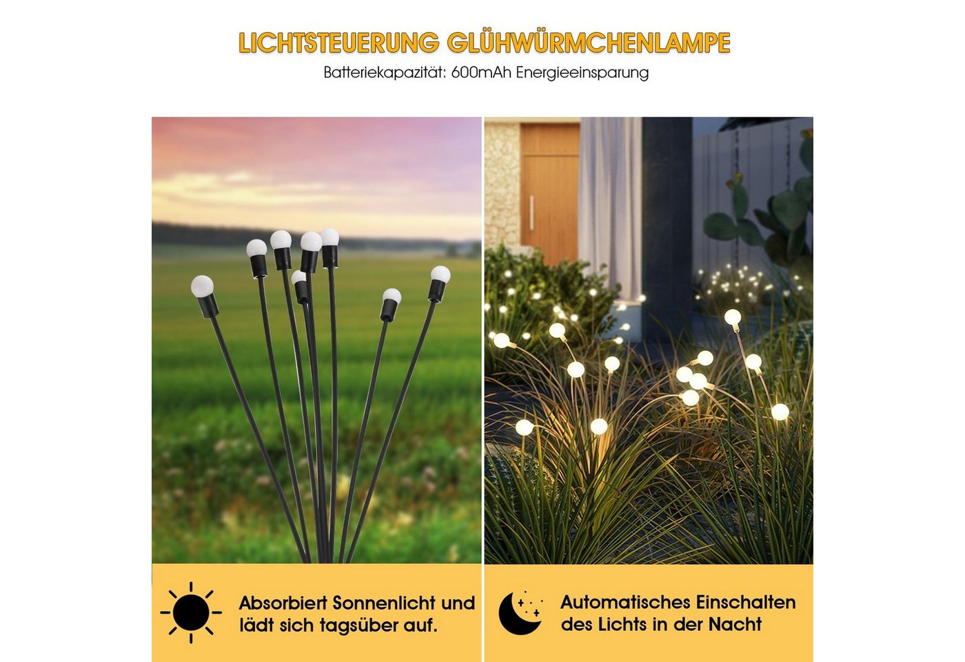 WILGOON LED Solarleuchte 1/2/4er -Pack Solarlampen für Außen Garten, Glühwürmchen Leuchte, LED fest integriert, Warmweiß, 8 LED Glühwürmchen Solarleuchten für Garten,IP65 Wasserdicht