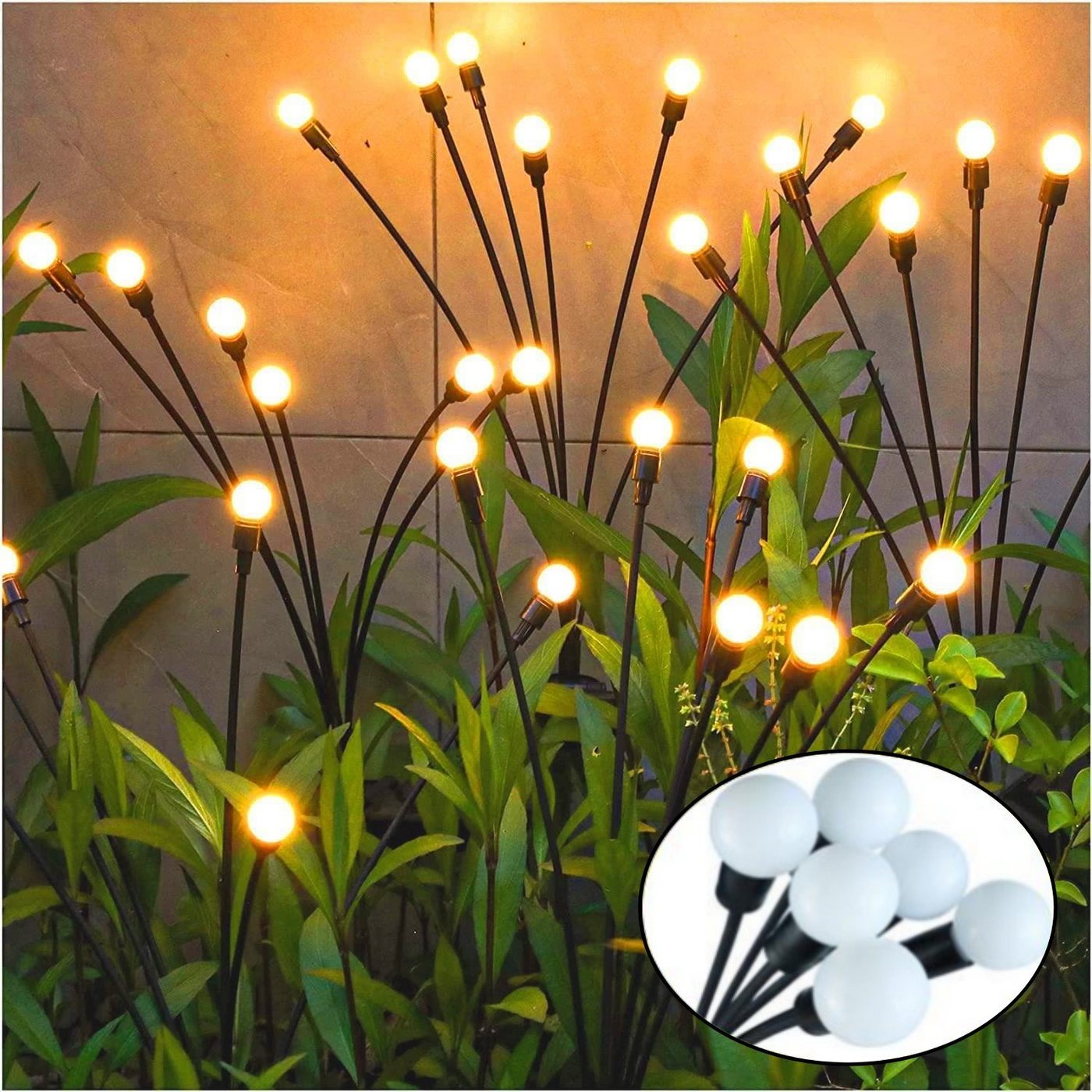WILGOON LED Solarleuchte 1/2/4er -Pack Solarlampen für Außen Garten, Glühwürmchen Leuchte, LED fest integriert, Warmweiß, 8 LED Glühwürmchen Solarleuchten für Garten,IP65 Wasserdicht Bild 2