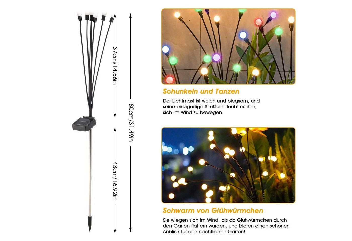 WILGOON LED Solarleuchte 1/2/4er -Pack Solarlampen für Außen Garten, Glühwürmchen Leuchte, LED fest integriert, Warmweiß, 8 LED Glühwürmchen Solarleuchten für Garten,IP65 Wasserdicht Bild 3