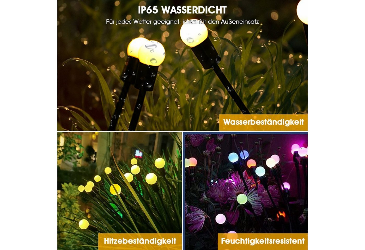 WILGOON LED Solarleuchte 1/2/4er -Pack Solarlampen für Außen Garten, Glühwürmchen Leuchte, LED fest integriert, Warmweiß, 8 LED Glühwürmchen Solarleuchten für Garten,IP65 Wasserdicht Bild 4