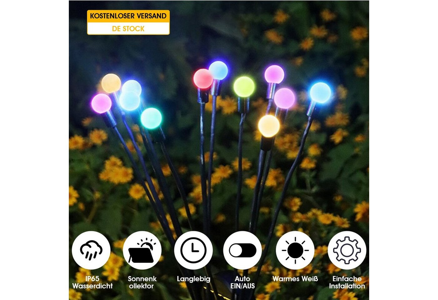 WILGOON LED Solarleuchte 1/2/4er -Pack Solarlampen für Außen Garten, Glühwürmchen Leuchte, LED fest integriert, Warmweiß, 8 LED Glühwürmchen Solarleuchten für Garten,IP65 Wasserdicht Bild 5