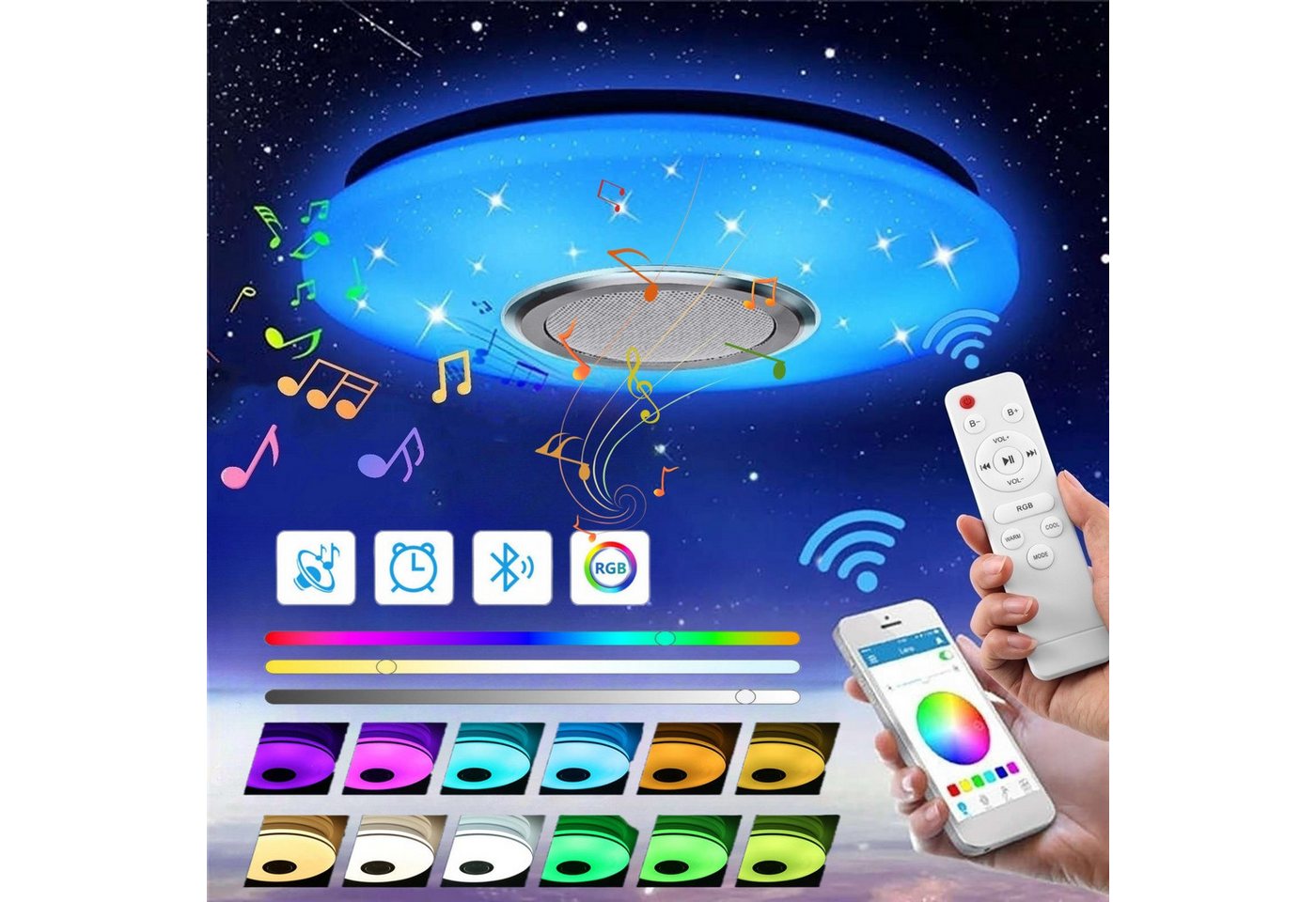 oyajia Deckenleuchte LED Deckenlampe, mit Bluetooth Lautsprecher, RGB, Fernbedienung, APP, LED fest integriert, RGB, Tageslichtweiß, LED Deckenleuchte,Ø 30cm,für Badezimmer Schlafzimmer Wohnzimmer