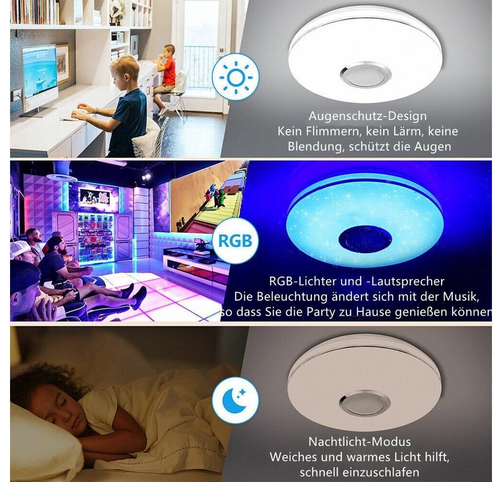 oyajia Deckenleuchte LED Deckenlampe, mit Bluetooth Lautsprecher, RGB, Fernbedienung, APP, LED fest integriert, RGB, Tageslichtweiß, LED Deckenleuchte,Ø 30cm,für Badezimmer Schlafzimmer Wohnzimmer Bild 4