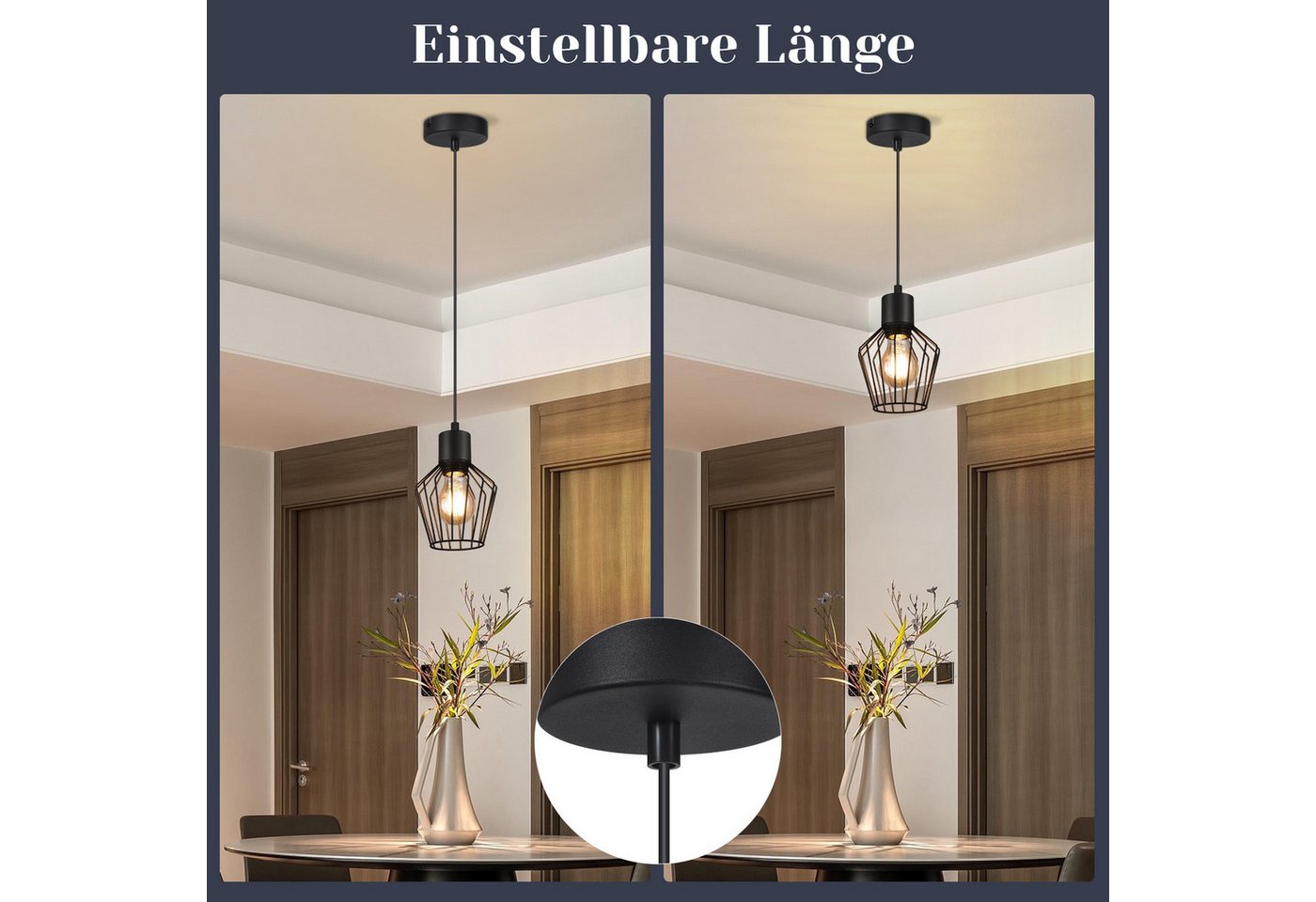 Nettlife Pendelleuchte Retro Schwarz Esstisch E27 Metall Industrie Stil Hängelampe, ohne Leuchtmittel, Wohnzimmer Küche Schlafzimmer Cafe Bild 5