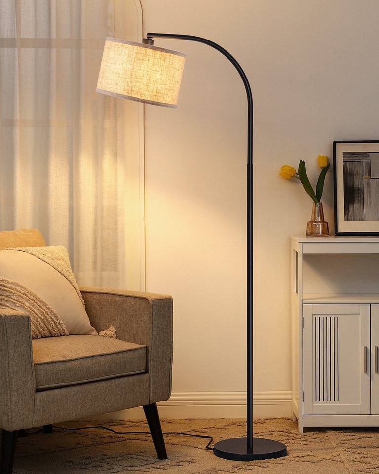 EDISHINE Stehlampe Wohnzimmer, mit E27 LED-Glühbirne, warmweiß, 161cm Bogenlampe mit verstellbarem Leinen-Lampenschirm, Schwarz Bild 5