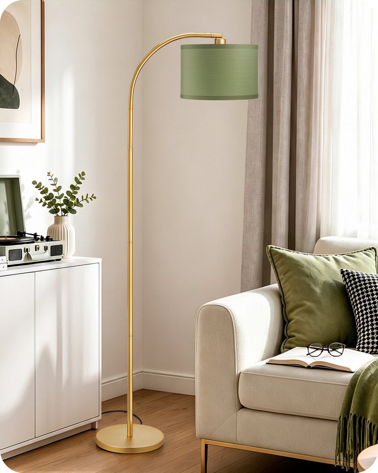 EDISHINE Stehlampe Wohnzimmer, mit E27 LED-Glühbirne, warmweiß, 161cm Bogenlampe mit Leinen-Lampenschirm, Gold/Grün Bild 3