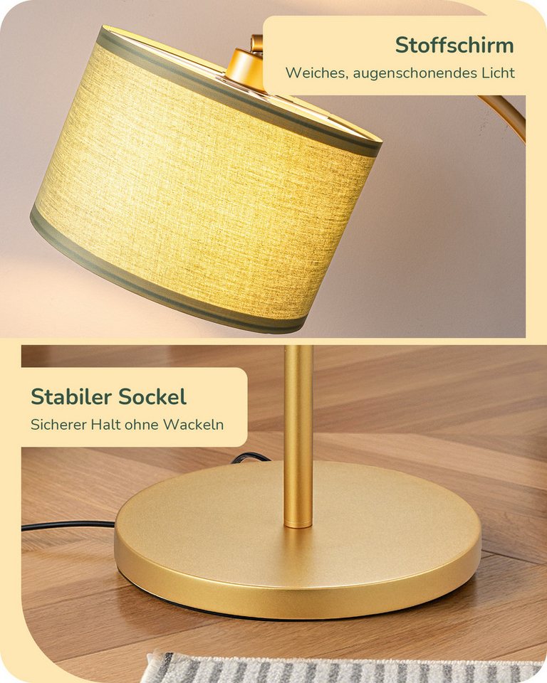 EDISHINE Stehlampe Wohnzimmer, mit E27 LED-Glühbirne, warmweiß, 161cm Bogenlampe mit Leinen-Lampenschirm, Gold/Grün Bild 5