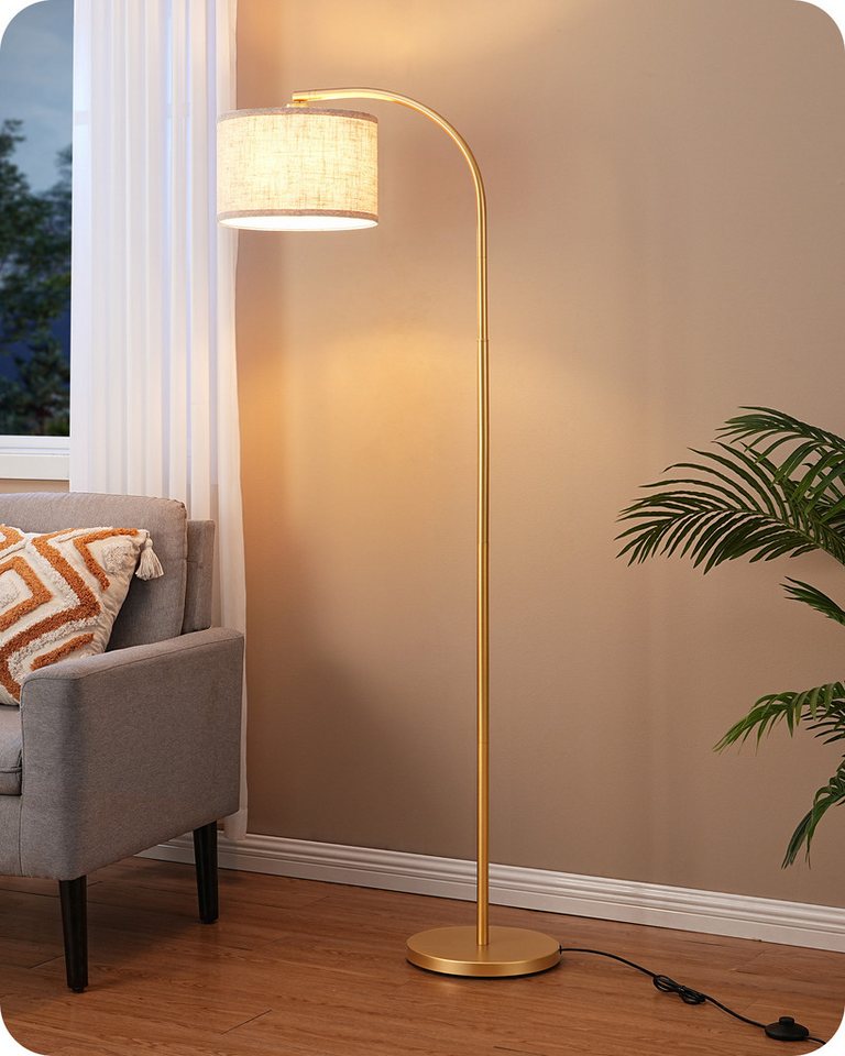 EDISHINE Stehlampe Wohnzimmer, mit E27 LED-Glühbirne, warmweiß, 161cm Bogenlampe mit Leinen-Lampenschirm, Gold Bild 5