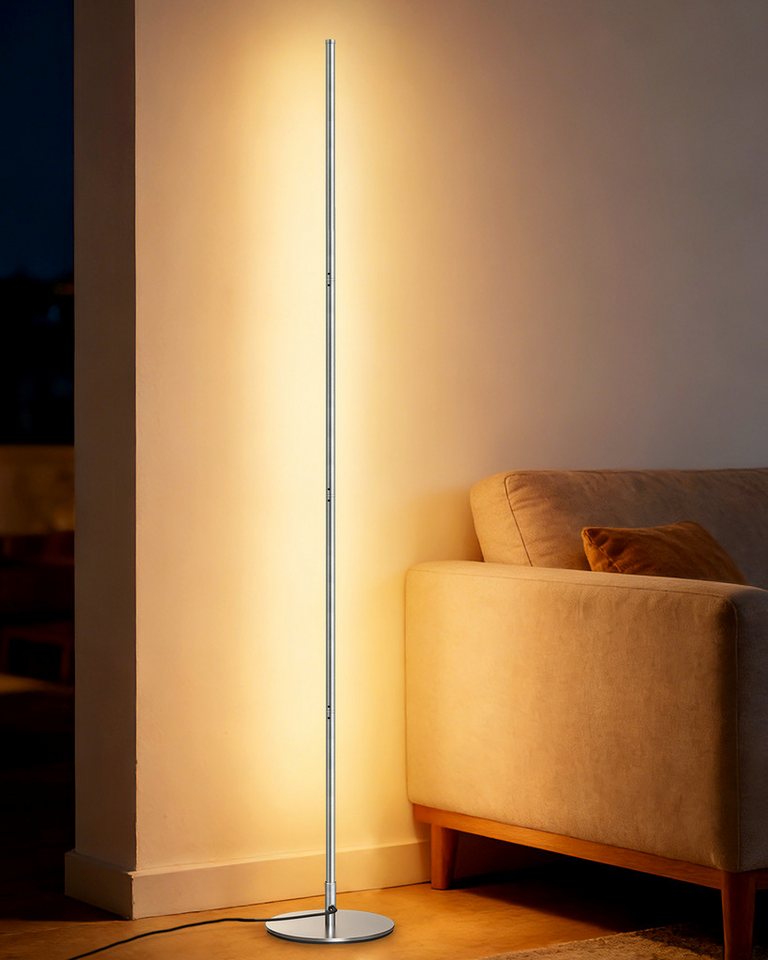 EDISHINE LED Stehlampe Wohnzimmer dimmbar, LED fest integriert, warmweiß, Minimalistische Stehleuchte, Silber Bild 4