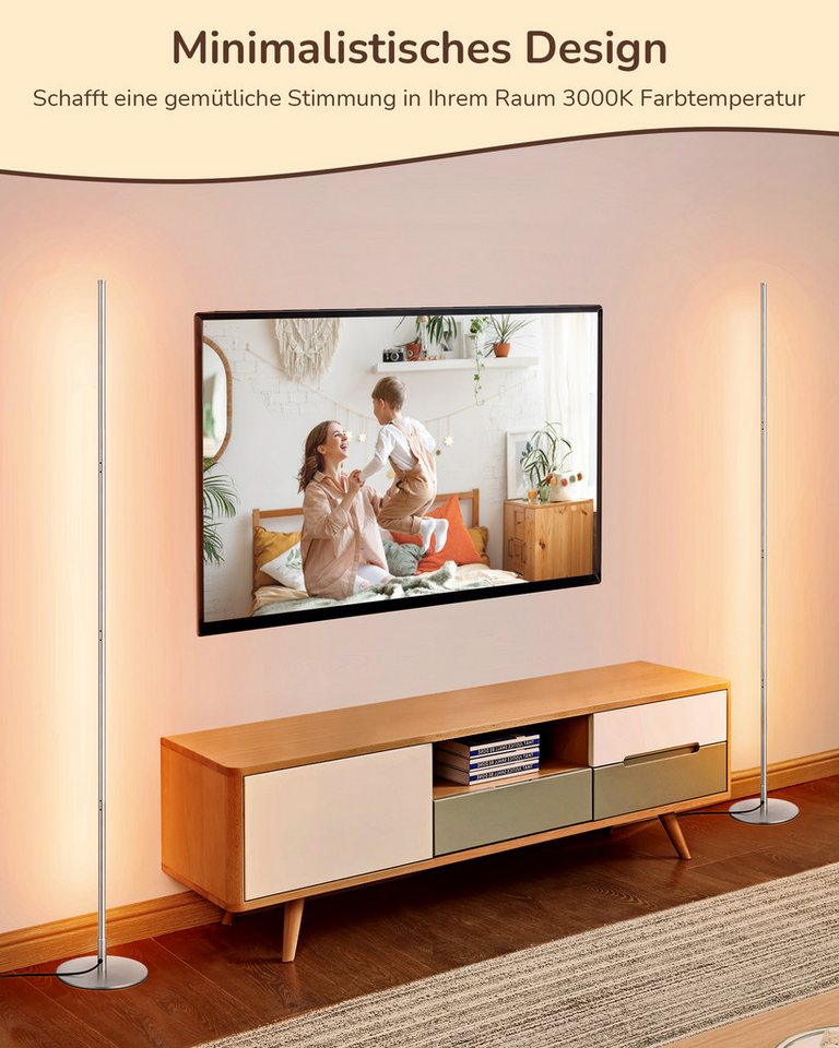 EDISHINE LED Stehlampe Wohnzimmer dimmbar, LED fest integriert, warmweiß, Minimalistische Stehleuchte, Silber Bild 5