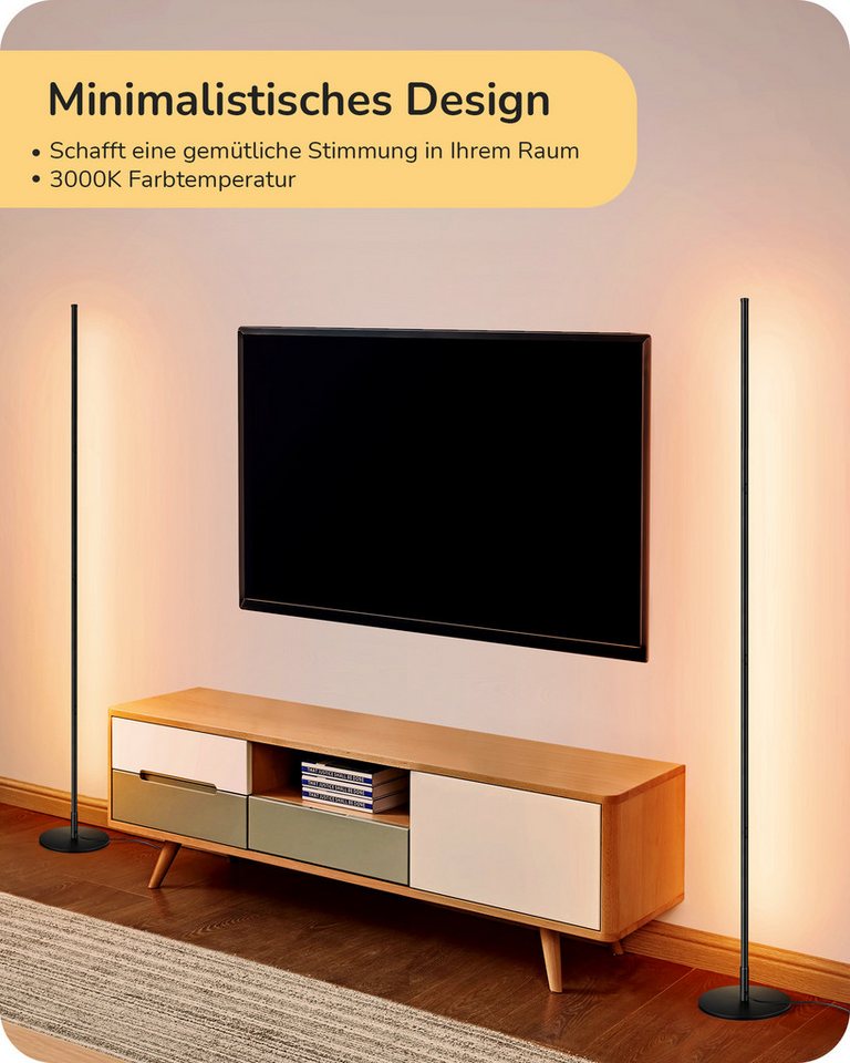 EDISHINE LED Stehlampe Wohnzimmer dimmbar, LED fest integriert, warmweiß, Minimalistische Stehleuchte, Schwarz