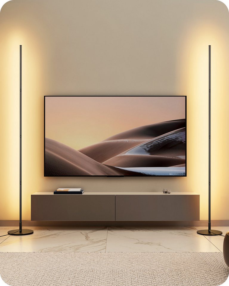 EDISHINE LED Stehlampe Wohnzimmer dimmbar, LED fest integriert, warmweiß, Minimalistische Stehleuchte, Schwarz Bild 5