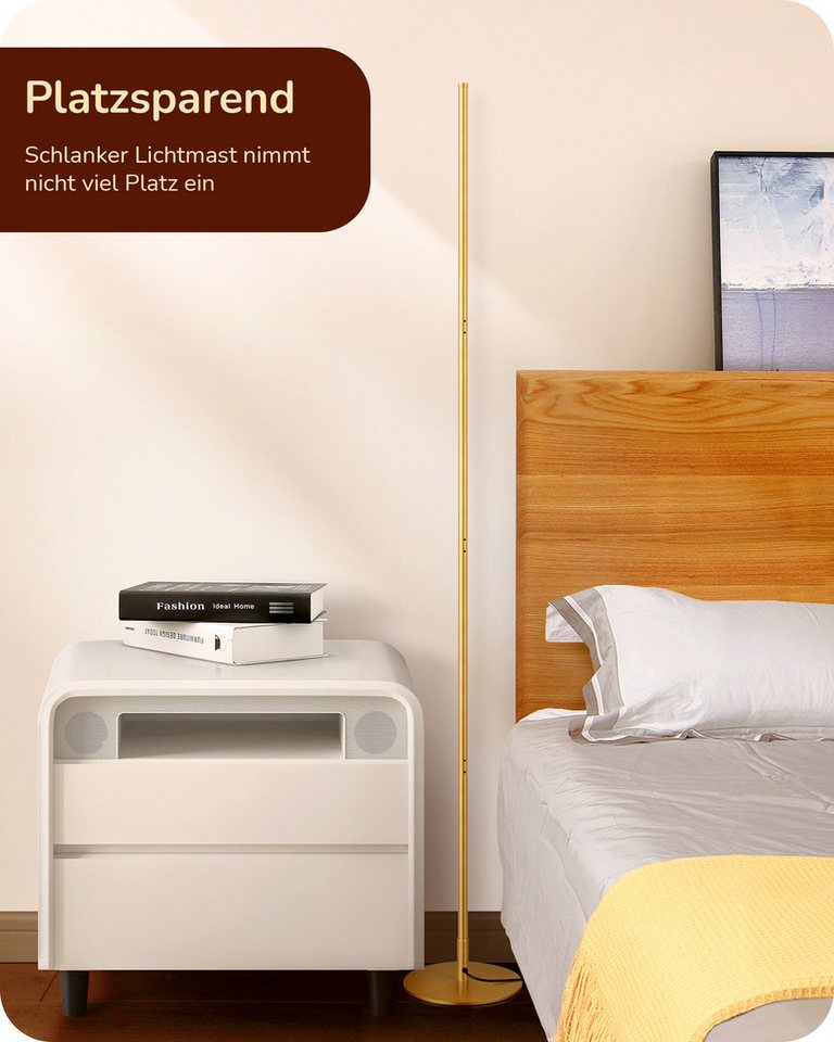 EDISHINE LED Stehlampe Wohnzimmer dimmbar, LED fest integriert, warmweiß, Minimalistische Stehleuchte, Gold