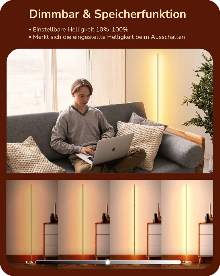 EDISHINE LED Stehlampe Wohnzimmer dimmbar, LED fest integriert, warmweiß, Minimalistische Stehleuchte, Gold Bild 2