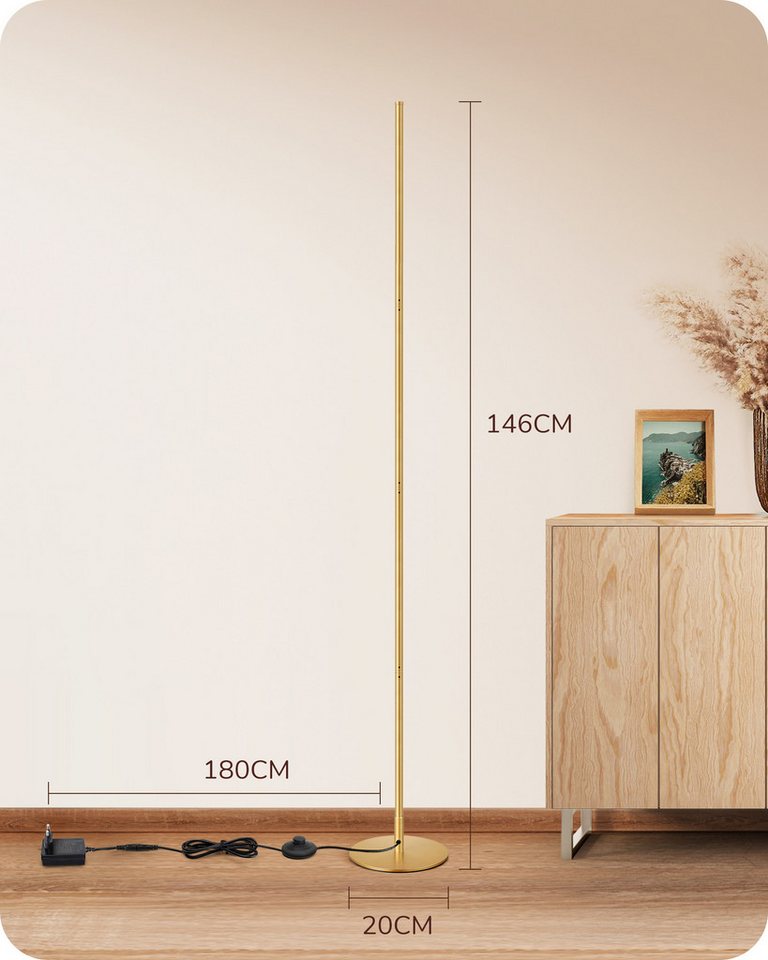 EDISHINE LED Stehlampe Wohnzimmer dimmbar, LED fest integriert, warmweiß, Minimalistische Stehleuchte, Gold Bild 5