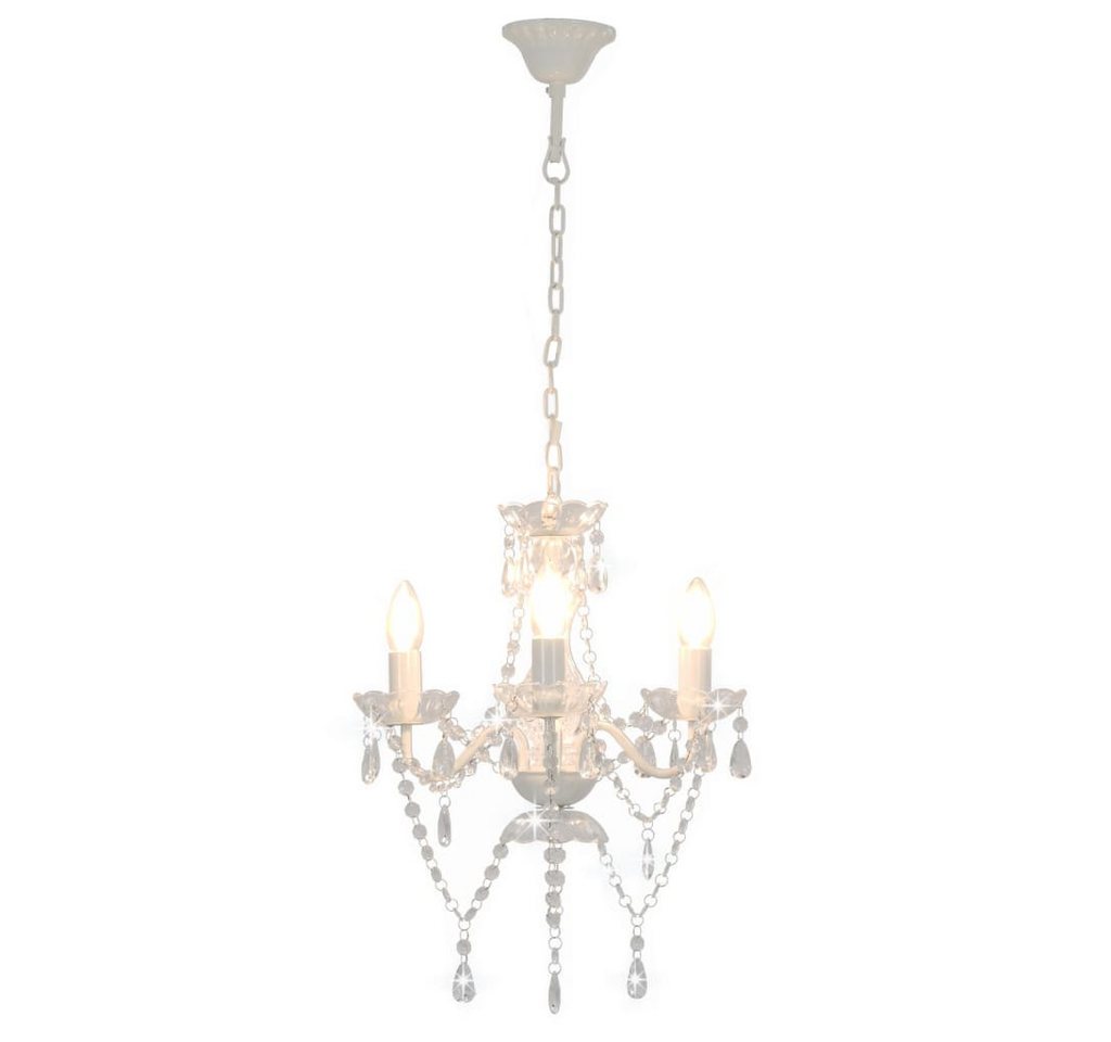 furnicato Deckenleuchte Kronleuchter mit Perlen Weiß Rund 3xE14 Bild 3