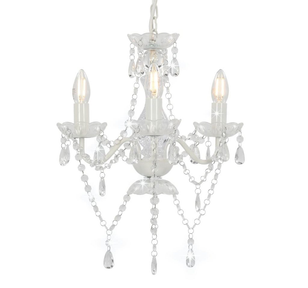 furnicato Deckenleuchte Kronleuchter mit Perlen Weiß Rund 3xE14 Bild 4