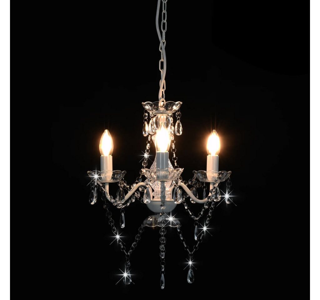 furnicato Deckenleuchte Kronleuchter mit Perlen Weiß Rund 3xE14 Bild 5