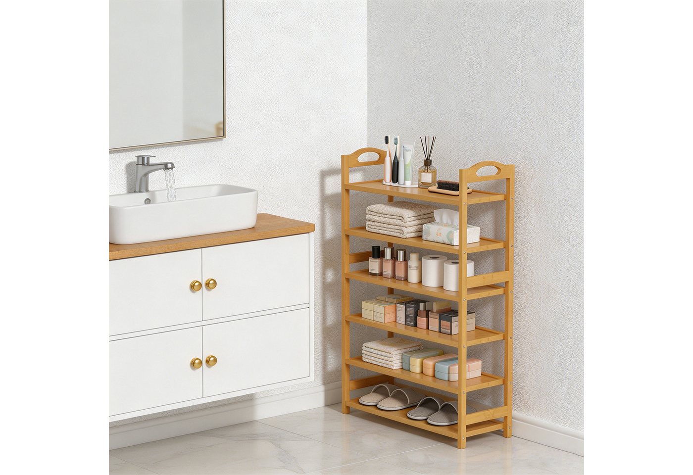 JEOBEST Schuhregal Bambus Schuhständer, Schuhregal Schuhablage, Schuh-Organizer, 6 Ebenen, Platzsparend,Regal für Schuhe, Pflanzen, Bücher Bild 2
