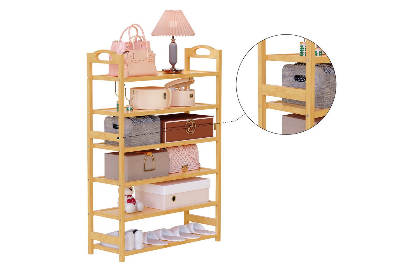 JEOBEST Schuhregal Bambus Schuhständer, Schuhregal Schuhablage, Schuh-Organizer, 6 Ebenen, Platzsparend,Regal für Schuhe, Pflanzen, Bücher Bild 5