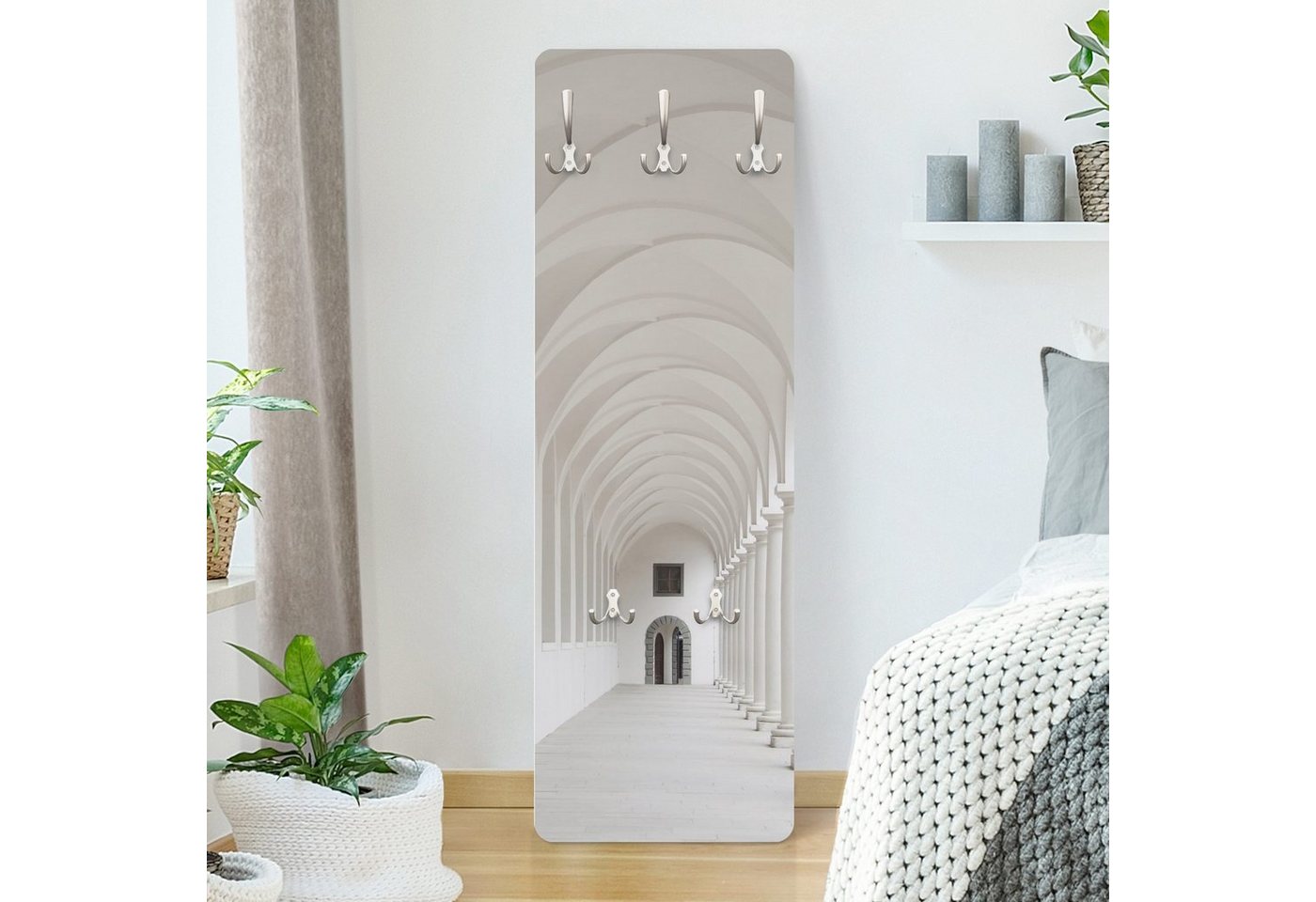 Bilderdepot24 Garderobenpaneel Design 3D-Optik Städte Skyline Arkaden (ausgefallenes Flur Wandpaneel mit Garderobenhaken Kleiderhaken hängend), moderne Wandgarderobe - Flurgarderobe im schmalen Hakenpaneel Design Bild 4