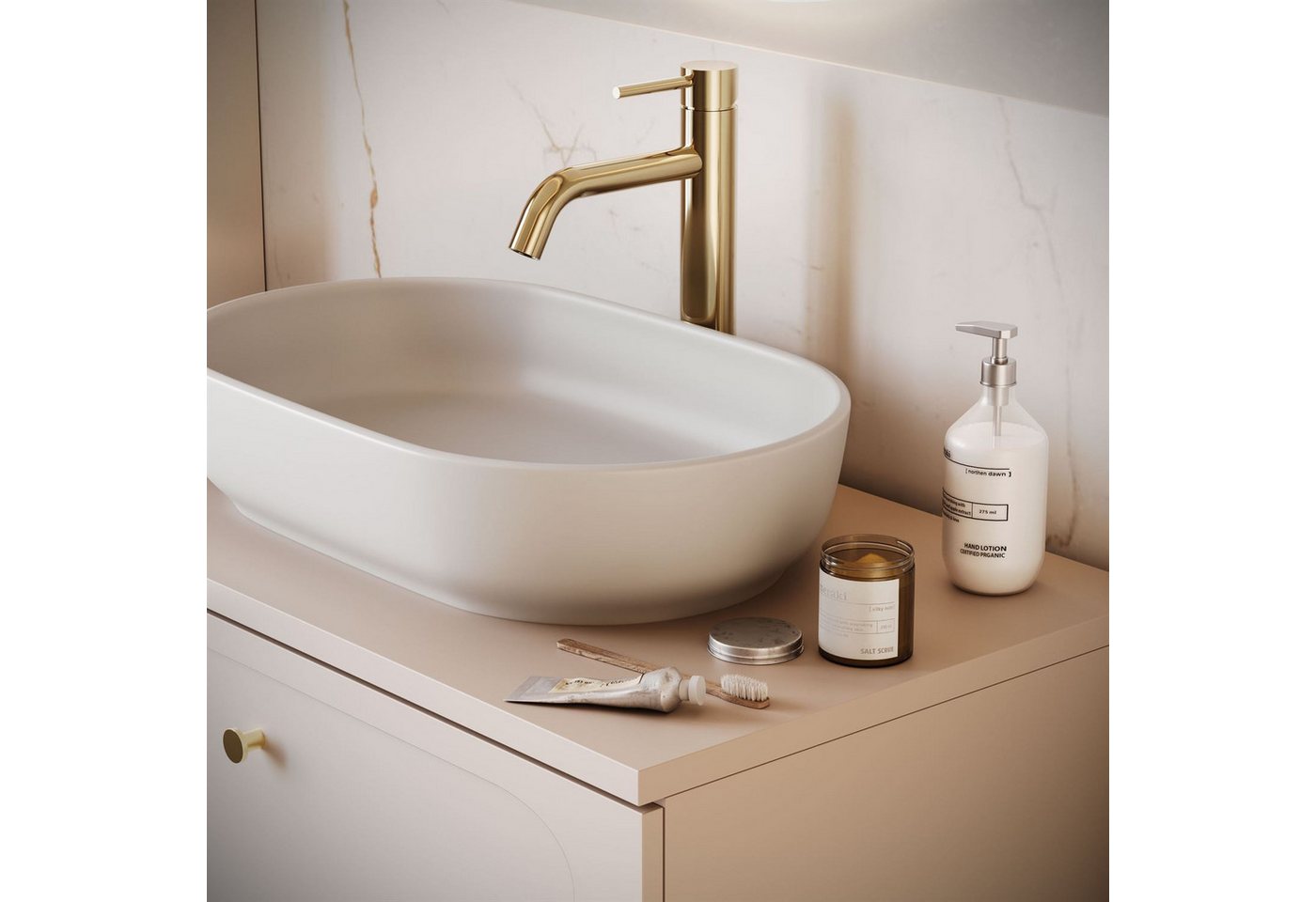 Lookway Badmöbel-Set IVORY 80 cm mit Soft-Close & Waschbecken, (Badezimmer-Set mit wählbarem Spiegel, Becken und Armatur), Breite: 80 cm, Tiefe: 46cm, Höhe: 57 cm Bild 2