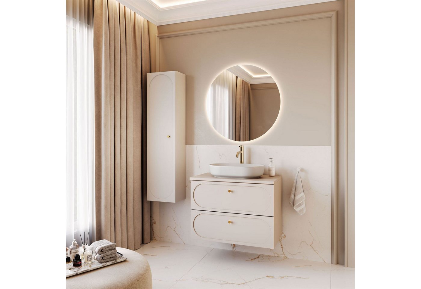 Lookway Badmöbel-Set IVORY 80 cm mit Soft-Close & Waschbecken, (Badezimmer-Set mit wählbarem Spiegel, Becken und Armatur), Breite: 80 cm, Tiefe: 46cm, Höhe: 57 cm Bild 3