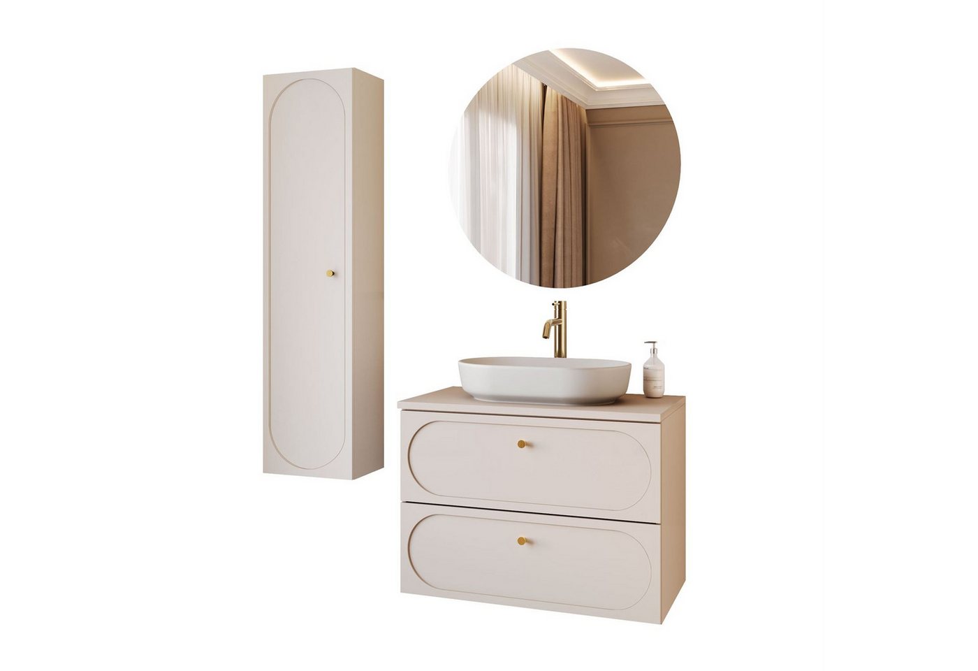 Lookway Badmöbel-Set IVORY 80 cm mit Soft-Close & Waschbecken, (Badezimmer-Set mit wählbarem Spiegel, Becken und Armatur), Breite: 80 cm, Tiefe: 46cm, Höhe: 57 cm Bild 4