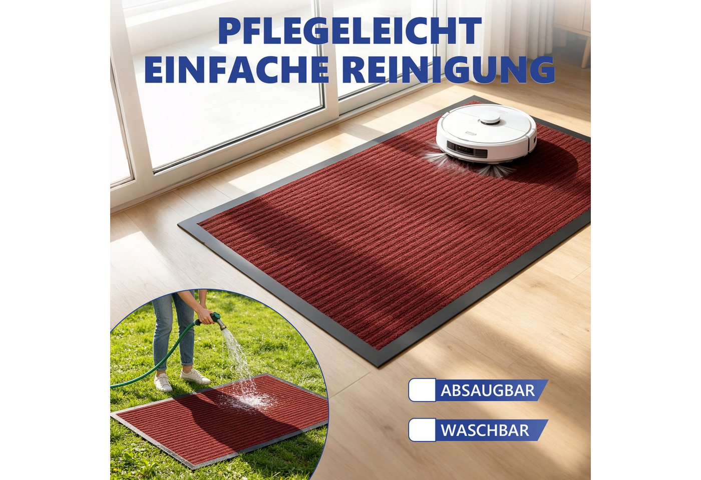SunJas Fußmatte rutschfest schmutzfangmatten für innenfür Innen & Außen, Rechteckig, Höhe: 6 mm, gestreifte Fußmatte mit Gummirand für Haustür, Terrasse