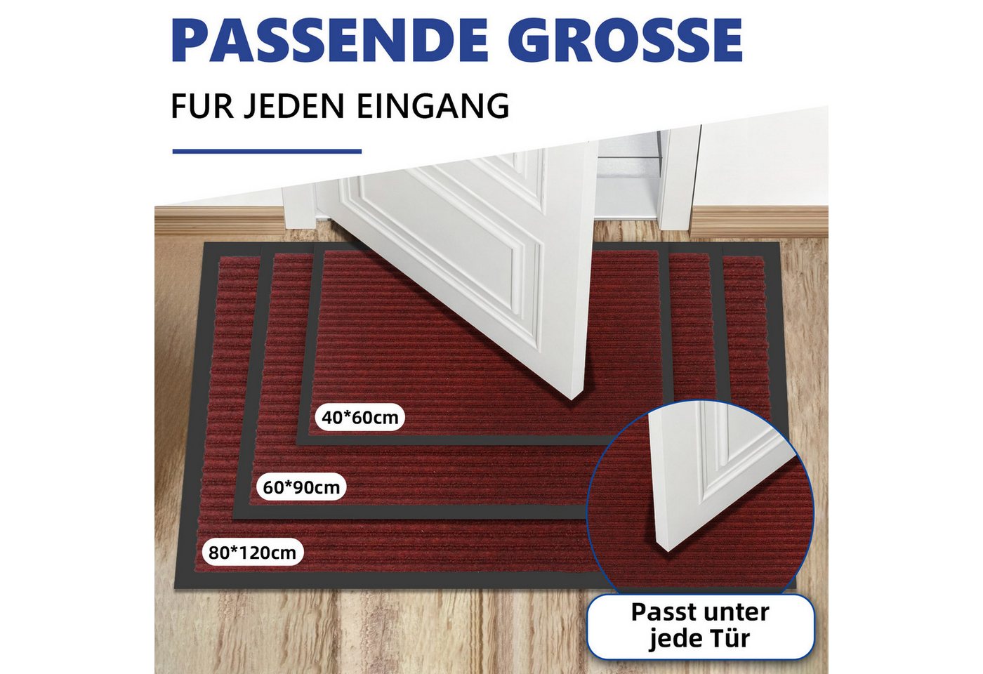 SunJas Fußmatte rutschfest schmutzfangmatten für innenfür Innen & Außen, Rechteckig, Höhe: 6 mm, gestreifte Fußmatte mit Gummirand für Haustür, Terrasse Bild 3