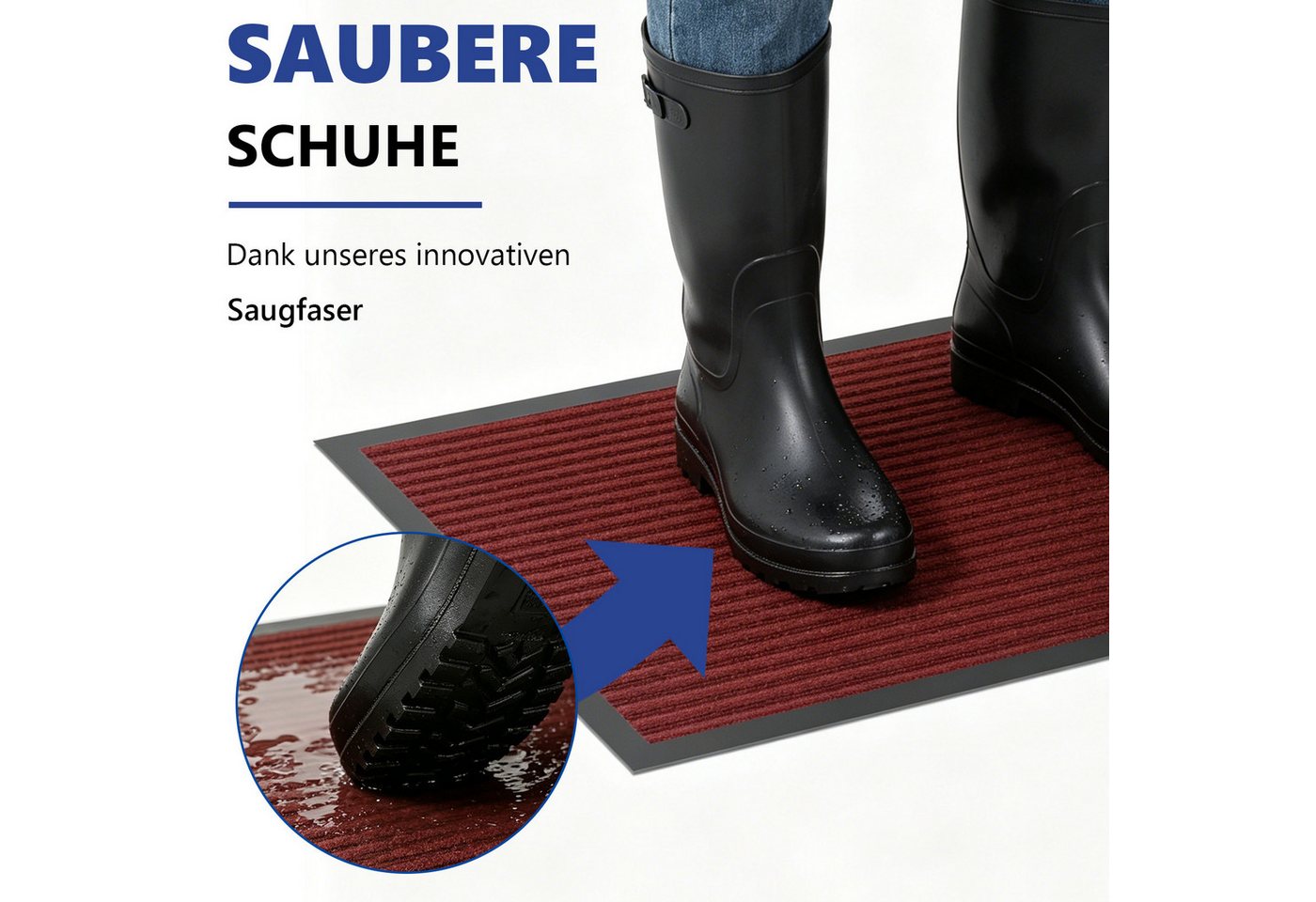 SunJas Fußmatte rutschfest schmutzfangmatten für innenfür Innen & Außen, Rechteckig, Höhe: 6 mm, gestreifte Fußmatte mit Gummirand für Haustür, Terrasse Bild 4