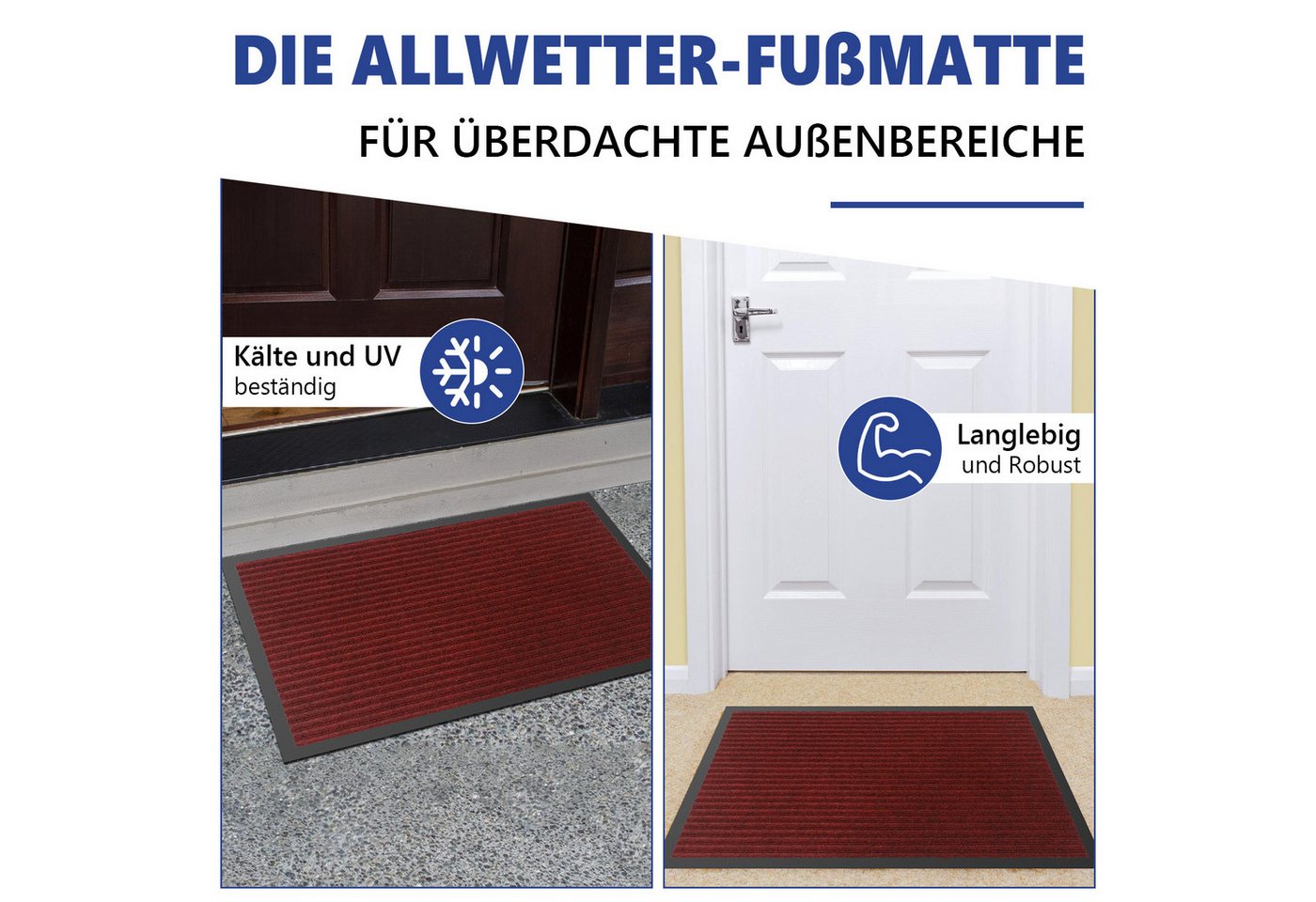 SunJas Fußmatte rutschfest schmutzfangmatten für innenfür Innen & Außen, Rechteckig, Höhe: 6 mm, gestreifte Fußmatte mit Gummirand für Haustür, Terrasse Bild 5