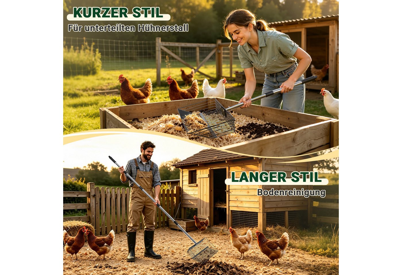 Clanmacy Futterschaufel Hühnerkotschaufel 4-in-1 Verstellbare Hühnerstall Zubehör 91-190cm